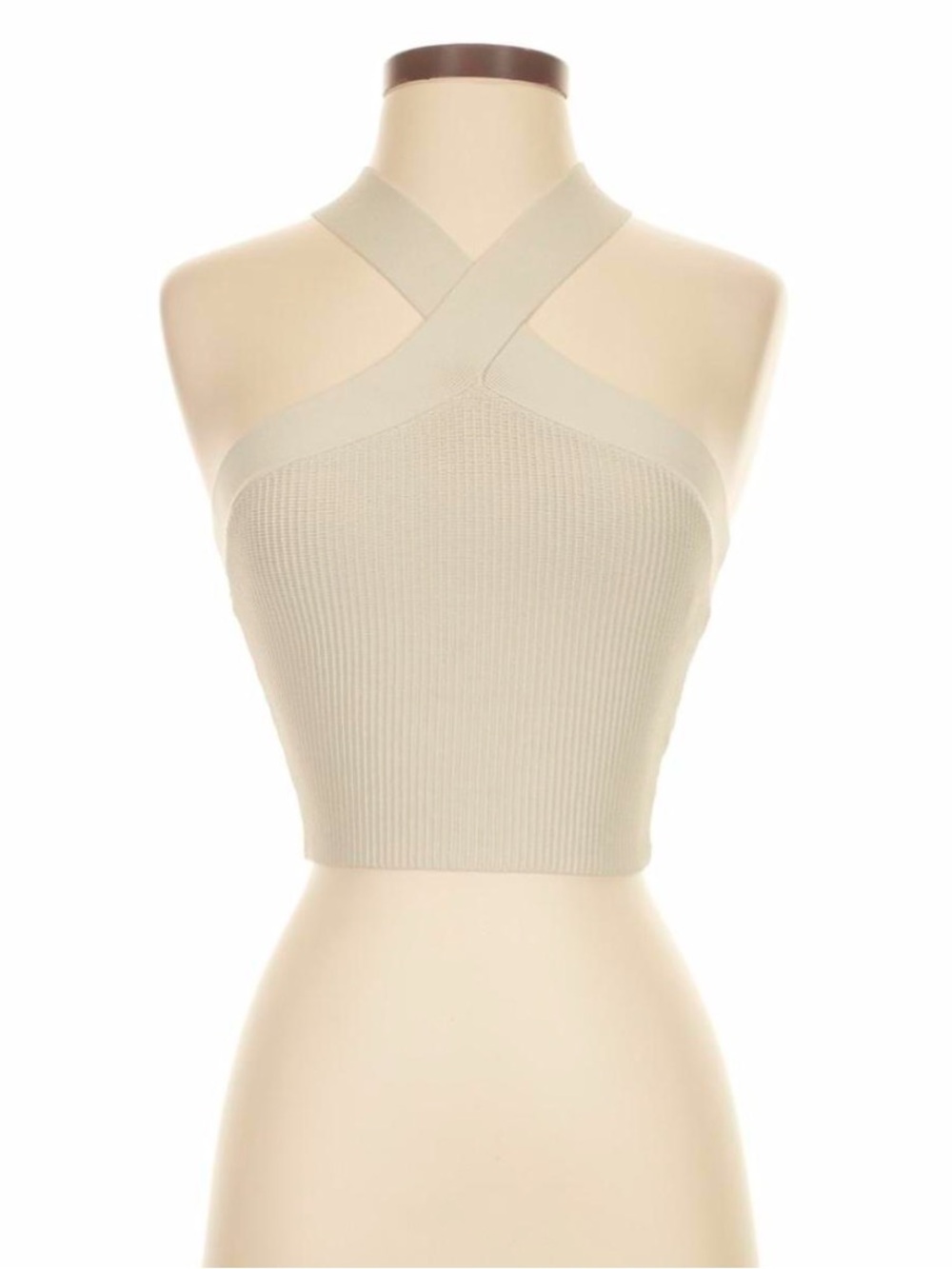 Aritzia Babaton Sculpt knit ivory ribbed halter neck crop top with contour XXS